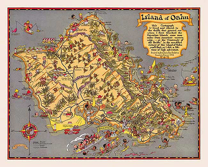 Ruth Taylor White Oahu Fun Map 1932 (HM37)